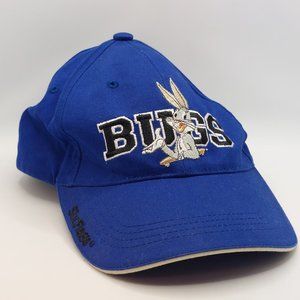 Six Flags - Bugs Bunny Looney Tunes Blue Adjustable Hook & Loop Cap RARE
